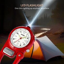 findtime Clip On Watch Pocket Carabiner Watches with Flashlight Second Hand Nursing Unisex Backpack Buckle Belt Portable Watch Use for Field Work Climbing Hiking Outdoor Activities Sports