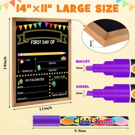 First Day of School Sign - First Day of School Board - 14 X 11 Inch Double-Sided Frame Back to Schoolyard Chalkboard for Kids with 8 Chalk Markers & Wipe Cloth, for Preschool, Kindergarten, 1st Grade