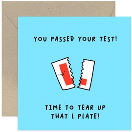 Old English Co. Passed Driving Test Congratulations Card for Her or Him - Funny L Plates Driving Exam Card for Son Daughter - Grandson Granddaughter Brother | Blank Inside