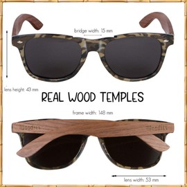 Woodies Camouflage Camo Style Wooden Sunglasses | Dark Black Polarized Lens with Real Walnut Wood Frame | 100% UV Protection