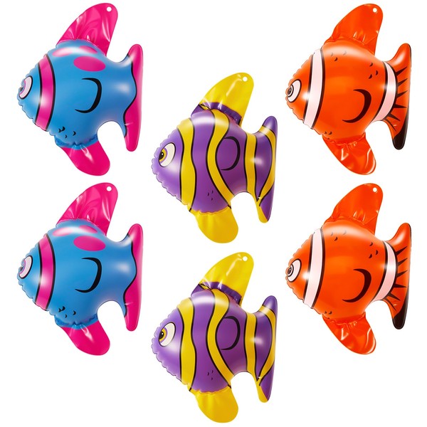 Outus Inflatable Fish Colorful Fish Balloons Fish Tropical Balloons Fish Birthday Decorations for Pool Sea Ocean Animal Theme Party Decorations, Blue Purple Orange (6 Pcs)