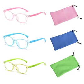 3 Pack Kids Glasses, 3 Pcs Glasses Pockets, Computer Flat Glasses, Kids Anti Blue Light Glasses, Glasses Accessories, Transparent pink frame, pink legs