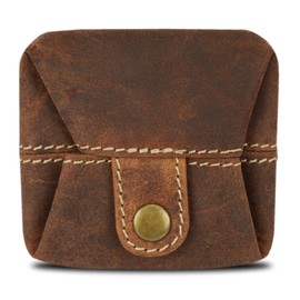 CestAntiQ, Leather Coin Pouch Change Holder Mini Pocket Wallet for Men & Women | Vintage Handmade Brown Leather Mini Wallet | Durable Compact Coin Purse | Classic Retro Coin Holder, Brown, Classic