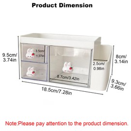 Marte Vanci Desk Organiser with 3 Drawers, Cute Desktop Stationery Organiser, Plastic Makeup Storage Box, Multifunctional Desk Accessories Tidy Caddy for Art Supplies Crafts White
