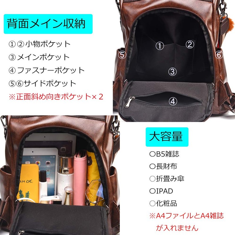 zhongningyifeng Women's Backpack, Zipper Back, Leather, Anti-theft Waterproof, Backpack, Shoulder