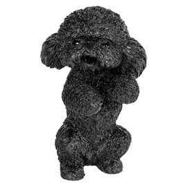 Nupuyai Poodle Figurine Decorative Black, Resin Obsidian Stone Dog Figure Crystal Puppy Statue Gemstone Animal Sculpture for Lucky Charm Home Office Decoration