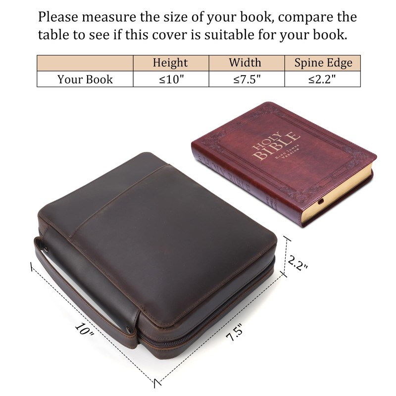 Polare Full Grain Leather Bible Cover Church Bag 10x7.5x2.2 inch