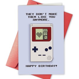 Funny Gamer Birthday Card for Husband, Retro GameBoy Birthday Card for Dad Brother, 30th 40th Birthday Card for Boyfriend Friend, Old Game Machine Birthday Card