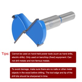 uxcell Forstner Drill Bits 35mm, Tungsten Carbide Wood Hole Saw Auger Opener, Woodworking Hinge Hole Drilling Boring Bit Cutter (Blue, Gray)
