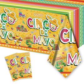 PARSUP 2PCS Cinco de Mayo Disposable Tablecloth Party Supplies, 108 × 54 inch, Mexico Theme Tablecloth Plastic Waterproof Tablecover Decorations
