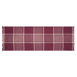 VHC Brands Eston Rustic Farmhouse Decor Autumn Seasonal Burgundy Tan Plaid Runner 12x36