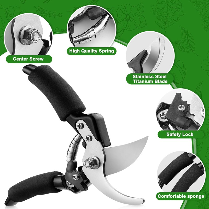 Professional Titanium Garden Secateurs, Gardening Pruning Shears, Garden Scissors, Bypass