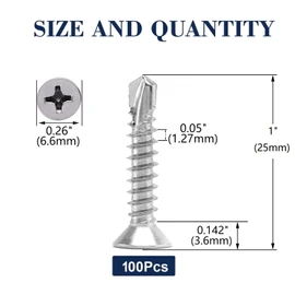 #6 x 1" Sheet Metal Screws 100Pcs 410 Stainless Steel Flat Head Fast Self Tapping Screws by SG TZH