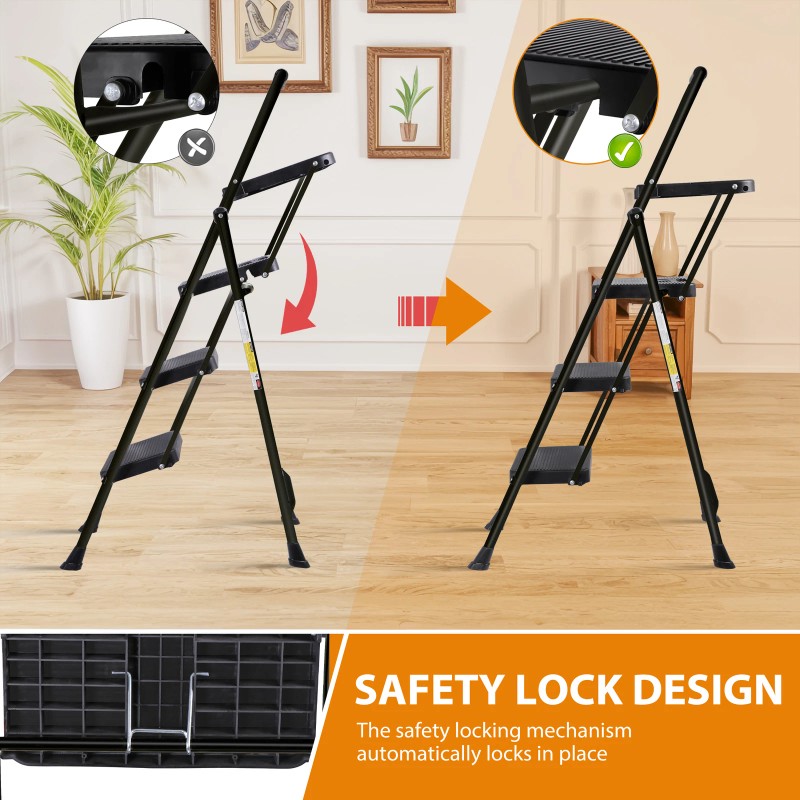 SEGAWE 3 Step Ladders Folding Step Stool Anti-Slip Pedals Compact