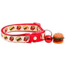 Burger Cat Collar with Bell | Safety Breakaway Collar | Adjustable Large Size or Kitten Collar (Small(10lbs & Less), Cream)