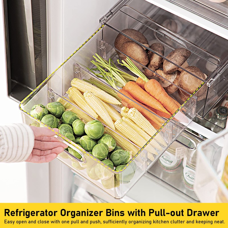 Greenby 4 Pack Refrigerator Organizer Bins with Pull-out Drawer Stackable
