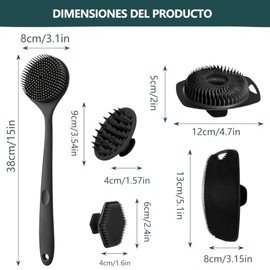 Set Cepillos Corporales Silicona Limpiador Baño Hombres Mujeres Cepillo Espalda Mango Largo Facial Champú Cuero Cabelludo Masaje Limpieza Profunda
