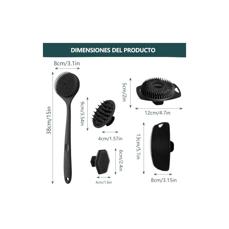 Set Cepillos Corporales Silicona Limpiador Baño Hombres Mujeres Cepillo Espalda