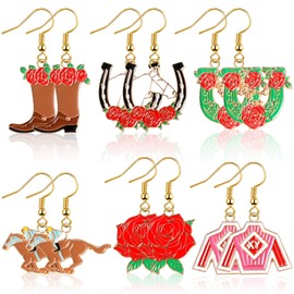 Nosiny 12 Pcs Horse Racing Derby Earrings for Women Riding Suit Dangle Earrings Race Day Fan Decors Horseshoe Jewelry