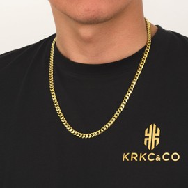KRKC&CO Men’s Chain Necklace, 14K Gold Plated Stainless Steel Cuban Link Chains 6mm, Anti-Tarnish Nickel-Free Diamond-Cut, Thick Gold chain Silver Chain for Man Unisex(6mm-14K Gold Plated, 20)