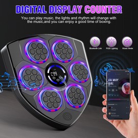 Family Smart Music Boxing Machine with Rhythm LED – Wall Mounted for Adults & Kids – Incl. Adult Gloves, Headband & 3 Reflex Balls – 9 Modes, Bluetooth Music Sync, Home/Office/Gym Sturdy Fitness Set