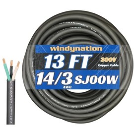 13 Feet 14/3 SJOOW Cable Cord 14 AWG 3 Conductor SO Wire - 14 Gauge 3 Conductor (14/3 Wire) 300V Portable Power Extension Cable for Motor Leads, Portable Lights, Battery Chargers
