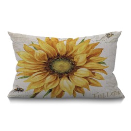 BGBDEIA Sunflower Cushion Cover Vintage Sunflower with Retro Design Cotton Linen Decorative Rectangular Throw Pillow Cover Pillowcase for Sofa and Bed Couch 12"X20" 30 x 50 cm