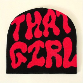 SAQAN Letter Printing Y2K Beanie for Women Men Warm Knitted Hat Jacquard Trendy Casual Pullover Hat Hip Hop Street Cap Black Red