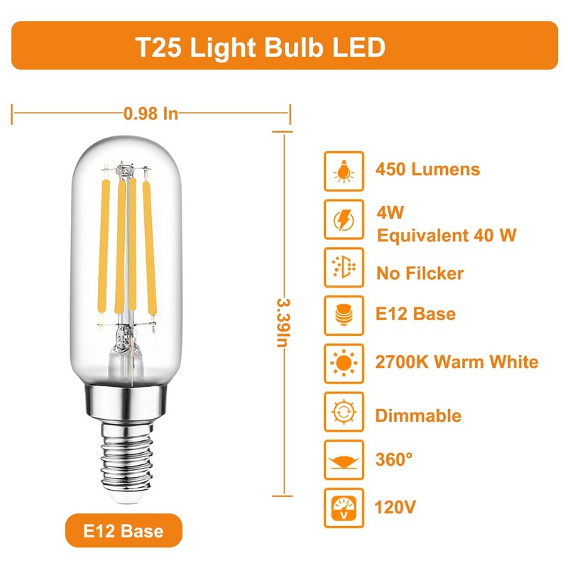 Vinaco 3.39 Inch E12 Edison Bulb Dimmable 4W, Equal 40W,