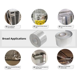 2 Rolls Fireproof Self-Adhesive Heat Shield Tape, Fiberglass Heat Resistant Tape High Temperature Reflective Silver Foil Tape Tear-Resistant for Automotive, HVAC, and Indus. Use (1.5 inch x 29.5FT)