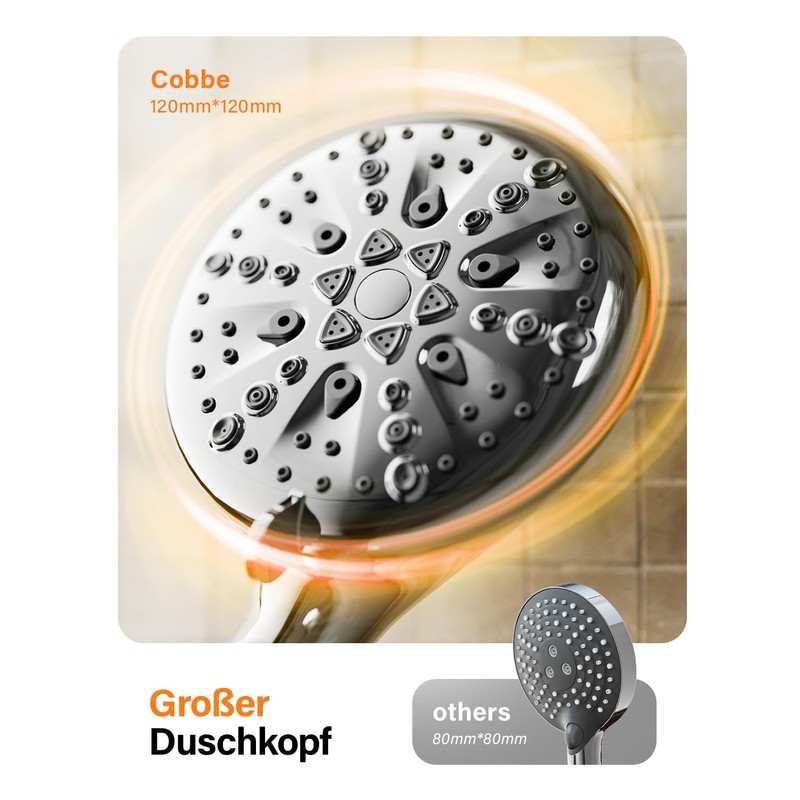 Cobbe Shower Head with Hose, Water-Saving Shower Head with 7+2