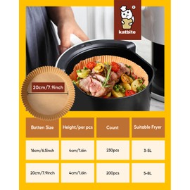 Katbite 200PCS 7.9 Inch Air Fryer Liners Disposable for 5-8 L, Non-Stick Air Fryer Parchment Paper Liners, Oil-Proof Water-Proof Round Air Fryer Liners, Air Fryer Paper Liners for Cooking, Baking