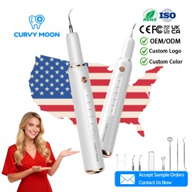 CURVY MOON Portable Home Use Dental Scaler Multi-Purpose Teeth Whitening Kit Oral Plaque Calculus Remover Ultrasonic Tooth Cleanercolor: white
