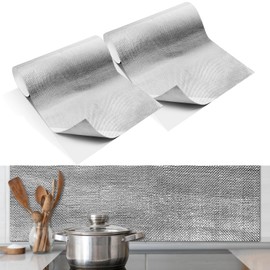 Amylove 2 Pcs 24'' x 48'' Aluminized Heat Shield Thermal Barrier Adhesive Backed Heat Blanket Wrap Fiberglass Insulation Reflective Material High Temp Protection for Exhaust Wood Fireplace Stove