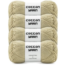 Cotton Yarn for Crocheting, 100% Soft Cotton Yarn for Knitting, 4 Skeins of 1.76oz(50g)/158.7yds(145m), Beige