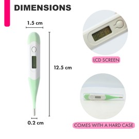 Digital Thermometer for Adults and Children - Flexible Tip, Fever Alarm, Water-Resistant and Provides Instant Results, For Oral or Underarm Measurements