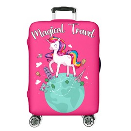Suitcase Cover, Travel Suitcase Cover, Elastic, Washable, Suitcase Protective Cover, Suitcase Cover, Small S, Medium M or Large L, Animal Dog Cat Horse Motifs [083], Unicorn, Suitcase cover