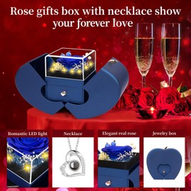 Lebana Preserved Blue Real Rose with I Love You Necklace, Eternal Flowers Rose Birthday Gifts for Women Her Mom Wife Girlfriend Grandma Christmas on Valentines Mothers Day Anniversary Romantic-Blue