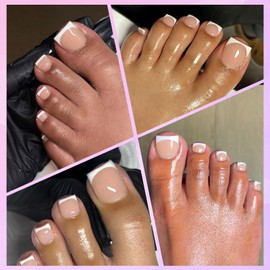 Lifextol 216PC Press on Toenails for Women Fake Toe Press on Nails French Tip Toe Nail Press ons with Sticky Tabs, 12 Size Fake Toenails Press ons Acrylic Toe Nail Tips Kit White Press on Toe Nails-D