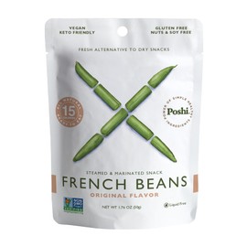 POSHI Marinated French Green Bean Snack Pack | Original Flavor | Keto, Vegan, Paleo, Non GMO, Low Carb + Calorie, Gluten Free, Fully Cooked Vegetables, Gourmet, Healthy, All Natural (10 Pack, 1.76 oz)
