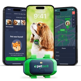 PETLOC8 Dog GPS Tracker with Smart Alerts & Geo-Fence - Real-Time Location Tracking Collar Device with App, Embedded SIM, Waterproof & Lightweight, Up to 7 Days Battery (Android & iOS)