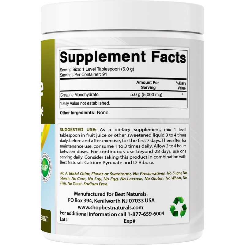 Best Naturals Creatine Monohydrate 1 Lb Pure Powder (1 LB