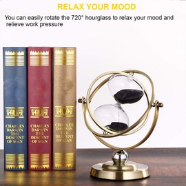 Brass Hourglass 60 Minute, 720° Rotating Vintage Metal Sand Timer, Large Black Sand Watch 60 Min, Unique 1 Hour Glass Sand Clock for Gifts, Wedding, Home, Desk, Office Decoration
