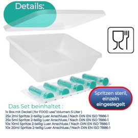 Horn Medical Syringes Set without Needles - High-Quality Disposable Syringes Individually Sterile Packed in Practical Horn Box (25 x 2 ml, 25 x 5 ml, 10 x 10 ml, 10 x 20 ml)