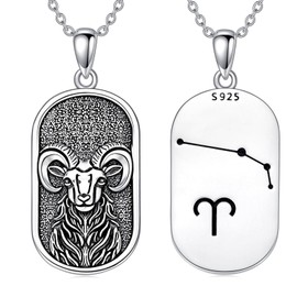 SIMONLY Aries Necklace 925 Sterling Silver Dog Tag Pendant Aries Ram Zodiac Sign Constellation Necklace Jewelry Aries Birthday Gifts for Men Women Girlfriend Her, Sterling Silver, non