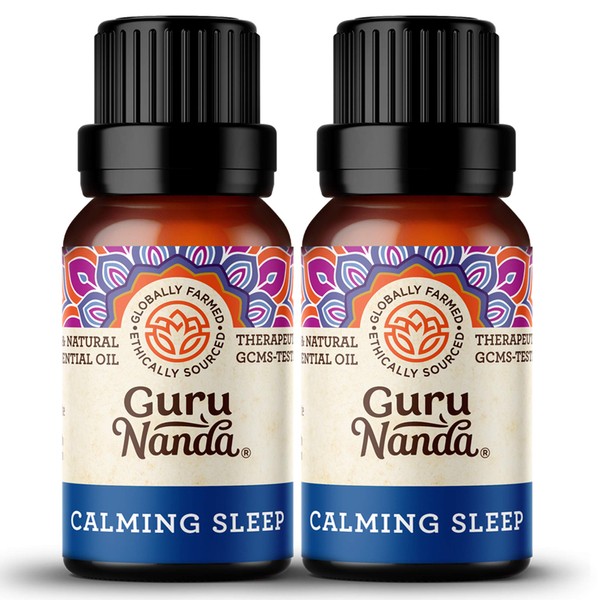 GuruNanda Calming Sleep Essential Oil (2 x 0.5 Fl Oz) - Ease Your Mind with Lavender and Other Soothing Oils, 100% Pure Therapeutic Aromatherapy Blend for Relaxing Bedtime (15ml x2)
