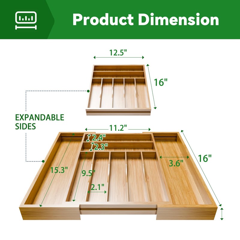 Simple Trending Bamboo Kitchen Drawer Organizer, Expandable Silverware Organizer, Utensil