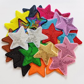 Zlettery 28Pcs Sequin Star Iron on Patches 2 Sizes Embroidery Star Patches for Clothing Bags Jackets Jeans Hats Accessory Craft Christmas Decoration Multicolor