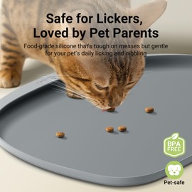 DownyPaws Dog Food Mats for Floors Waterproof, BPA Free Silcone Dog Bowl Mat, Non-Slip Pet Feeding Mat with High Raised Edge, Cat Placemat for Messy Drinkers, 24"×17", Light Gray