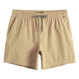 maamgic Men's 5 inch Inseam Shorts Pull-On Relaxed Fit Comfort Stretch Short Shorts with Pocket Washed Khaki Large